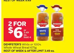 Rexall DEMPSTER'S White or 100% Whole Wheat Bread 675g offer
