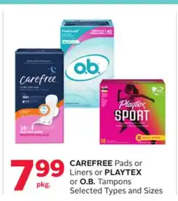 Rexall CAREFREE Pads or Liners or PLAYTEX or O. B. Tampons offer