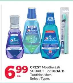 Rexall CREST Mouthwash 500mL-1L or ORAL-B Toothbrushes offer