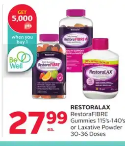 Rexall RESTORALAX RestoraFIBRE Gummies 115's-140's or Laxative Powder 30-36 Doses offer