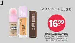 Rexall MAYBELLINE NEW YORK Instant Age Perfector 4-In-1, Lumi Matte Foundation or Super Fluff Brow Mousse offer
