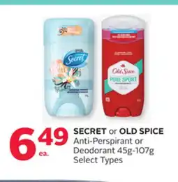 Rexall SECRET or OLD SPICE Anti-Perspirant or Deodorant offer