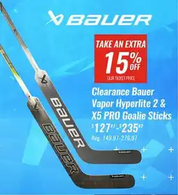 Hockey Life CLEARANCE BAUER VAPOR HYPERLITE 2 & X5 PRO GOALIE STICKS offer