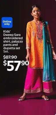 Walmart Kids' 0weep Sara embroidered shirt, palazzo pants and dupatta set offer