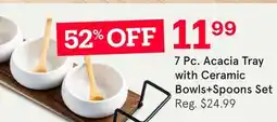Kitchen Stuff Plus 7 Pc. Acacia Tray with Ceramic Bowls+Spoons Set offer