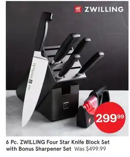 Kitchen Stuff Plus 6 Pc. ZWILLING Four Star Knife Block Set with Bonus Sharpener Set offer