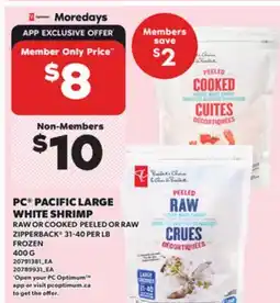 Independent City Market PC PACIFIC LARGE WHITE SHRIMP, RAW OR COOKED PEELED OR RAW ZIPPERBACK , 31-40 PER LB , 400 G offer
