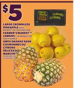 Independent City Market LARGE CROWNLESS PINEAPPLE, EACH OR FARMER'S MARKET LEMONS, 2 LB offer