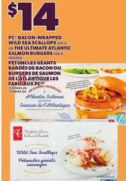 Independent City Market PC BACON-WRAPPED WILD SEA SCALLOPS, 260 G OR THE ULTIMATE ATLANTIC SALMON BURGERS, 500 G offer