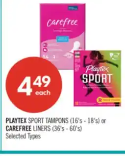 Shoppers Drug Mart PLAYTEX SPORT TAMPONS (16's - 18's) or CAREFREE LINERS (36's - 60's) offer