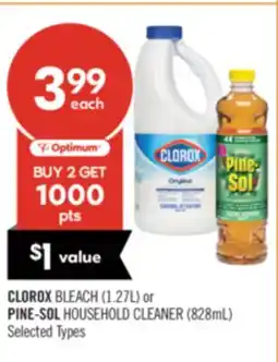 Shoppers Drug Mart CLOROX BLEACH (1.27L) or PINE-SOL HOUSEHOLD CLEANER (828mL) offer