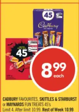 Shoppers Drug Mart CADBURY FAVOURITES, SKITTLES & STARBURST or MAYNARDS FUN TREATS 45's offer