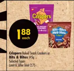 Shoppers Drug Mart Crispers Baked Snack Crackers or Bits & Bites 145g offer
