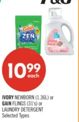 Shoppers Drug Mart IVORY NEWBORN (1.36L) or GAIN FLINGS (31's) or LAUNDRY DETERGENT offer