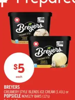 Shoppers Drug Mart BREYERS CREAMERY STYLE BLENDS ICE CREAM (1.41L) or POPSICLE NOVELTY BARS (12's) offer