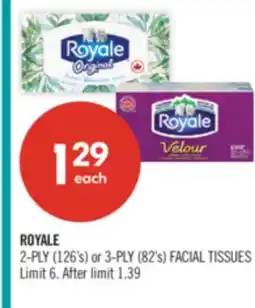Shoppers Drug Mart ROYALE 2-PLY (126's) or 3-PLY (82's) FACIAL TISSUES offer