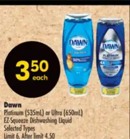 Shoppers Drug Mart Dawn Platinum (535mL) or Ultra (650mL) EZ-Squeeze Dishwashing Liquid offer