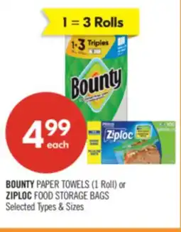 Shoppers Drug Mart BOUNTY PAPER TOWELS (1 Roll) or ZIPLOC FOOD STORAGE BAGS offer