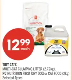 Shoppers Drug Mart TIDY CATS MULTI-CAT CLUMPING LITTER (2.72kg), PC NUTRITION FIRST DRY DOG or CAT FOOD (2kg) offer