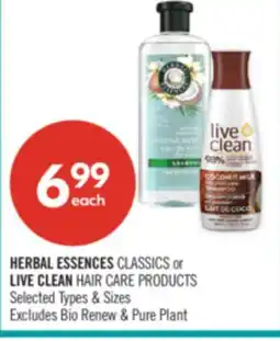 Shoppers Drug Mart HERBAL ESSENCES CLASSICS or LIVE CLEAN HAIR CARE PRODUCTS offer
