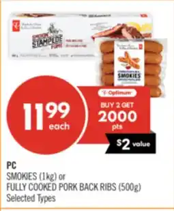 Shoppers Drug Mart SMOKIES (1kg) or FULLY COOKED PORK BACK RIBS (500g) offer