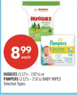 Shoppers Drug Mart HUGGIES (112's - 192's) or PAMPERS (112's - 216's) BABY WIPES offer
