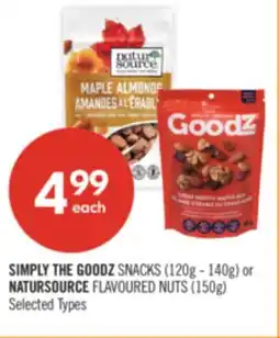 Shoppers Drug Mart SIMPLY THE GOODZ SNACKS (120g - 140g) or NATURSOURCE FLAVOURED NUTS (150g) offer