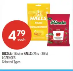 Shoppers Drug Mart RICOLA (16's) or HALLS (25's - 30's) LOZENGES offer