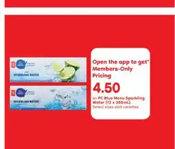 Shoppers Drug Mart PC Blue Menu Sparkling Water (12 x 355mL) offer