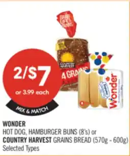 Shoppers Drug Mart WONDER HOT DOG, HAMBURGER BUNS (8's) or COUNTRY HARVEST GRAINS BREAD (570g - 600g) offer