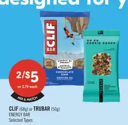Shoppers Drug Mart CLIF (68g) or TRUBAR (50g) ENERGY BAR offer
