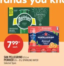 Shoppers Drug Mart SAN PELLEGRINO (6's) or PERRIER (6's - 8's) SPARKLING WATER offer