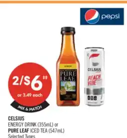 Shoppers Drug Mart CELSIUS ENERGY DRINK (355mL) or PURE LEAF ICED TEA (547mL) offer
