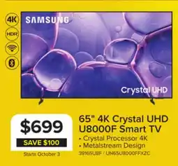 Leon's Samsung 65 4K CUHD Smart LED TV - UN65U8000FFXZC offer