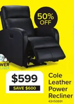 Leon's Cole Leather Power Recliner - Black offer