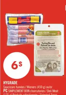 Pharmaprix HYGRADE Wieners (450 g) or PC Deli Meat (175 g) offer