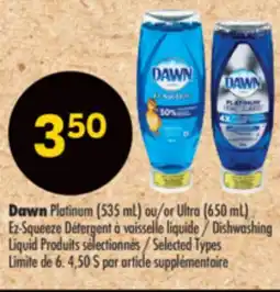 Pharmaprix Dawn Platinum (535 mL) or Ultra (650 mL) Ez-Squeeze Liquid Dishwashing Detergent offer