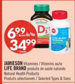 Pharmaprix JAMIESON Vitamines or LIFE BRAND Natural Health Products offer
