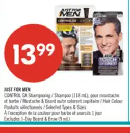 Pharmaprix JUST FOR MEN CONTROL GX Shampoo (118 mL), Mustache & Beard or Hair Colour offer