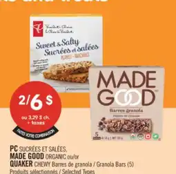 Pharmaprix PC SUCRÉES ET SALÉES, MADE GOOD ORGANIC or QUAKER CHEWY Granola Bars (5) offer