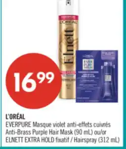 Pharmaprix L'ORÉAL EVERPURE Anti-Brass Purple Hair Mask (90 mL) or ELNETT EXTRA HOLD Hairspray (312 mL) offer