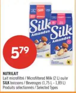 Pharmaprix NUTRILAIT Microfiltered Milk (2 L) or SILK Beverages (1,75 L - 1,89 L) offer