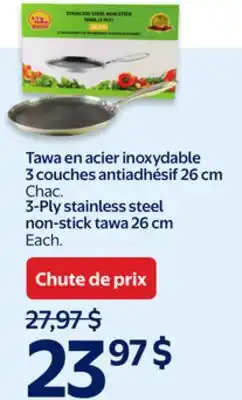 Walmart Tawa en acier inoxydable 3 couches antiadhésif 26 cm offer