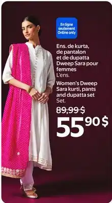 Walmart Ens. de kurta, de pantalon et de dupatta Dweep Sara pour femmes offer