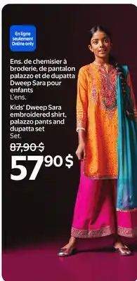 Walmart Ens. de chemisier à broderie, de pantalon palazzo et de dupatta Dweep Sara pour enfants offer
