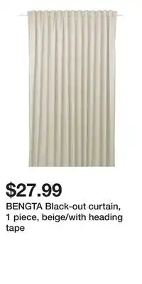 IKEA BENGTA Black-out curtain, 1 piece, beige/with heading tape offer