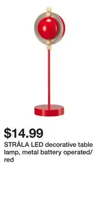 IKEA STRÅLA LED decorative table lamp, metal battery operated/red offer