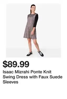 TSC Stores Isaac Mizrahi Ponte Knit Swing Dress with Faux Suede Sleeves offer