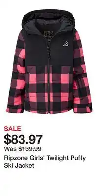 Sport Chek Ripzone Girls' Twilight Puffy Ski Jacket offer