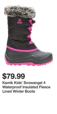 Sport Chek Kamik Kids' Snowangel 4 Waterproof Insulated Fleece Lined Winter Boots offer